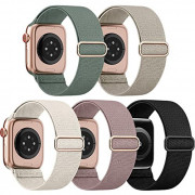 EOMTAM 5 Pack Stretchy Nylon Compatible for Apple Watch Band 38mm 40mm 41mm 42mm 44mm 45mm Women Men,Elastic Cloth Sport Wris