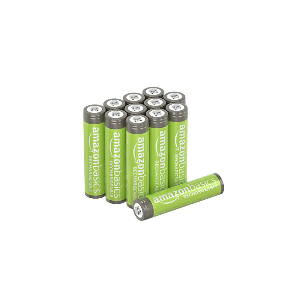Amazon Basics 12-Pack AAA Performance 800 mAh Rechargeable Batteries, Pre-Charged, Recharge up to 1000x