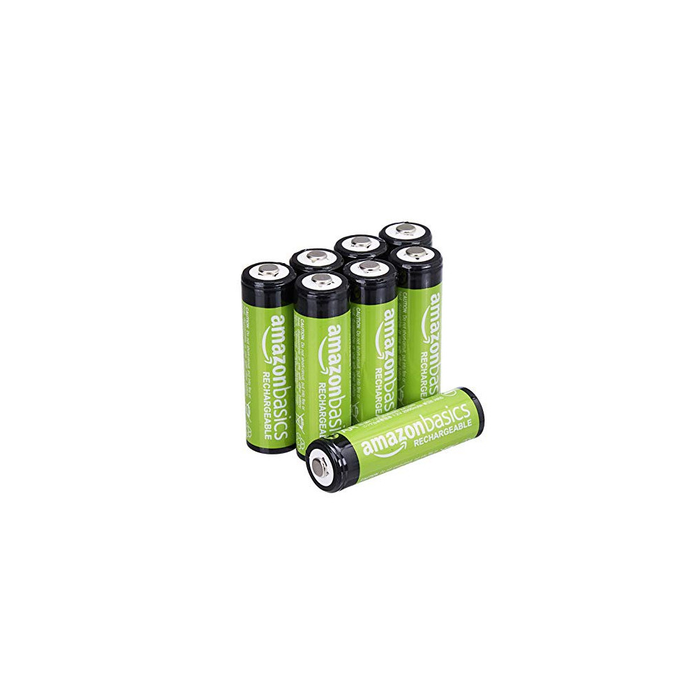 Amazon Basics 8-Pack AA Rechargeable Batteries, Recharge up to 1000x, Standard Capacity 2000 mAh, Pre-Charged