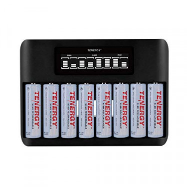Tenergy TN480U 8-Bay LCD Display Fast Charger for NiMH/NiCD AA AAA Rechargeable Batteries and 8pcs 2500mah AA Rechargeable Ba
