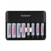 Tenergy TN477U 8-Bay Fast Charger for NiMH/NiCD AA AAA Rechargeable Batteries with 4pcs 2500mah AA and 4pcs 1000mah AAA Recha