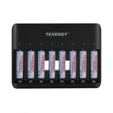 Tenergy TN477U 8-Bay Fast Charger for NiMH/NiCD AA AAA Rechargeable Batteries with 8pcs 1000mah AAA Rechargeable Batteries