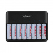 Tenergy TN477U 8-Bay Fast Charger for AA/AAA Ni-MH/NiCD Rechargeable Batteries with Micro USB and USB C Input + 8X AA Recharg