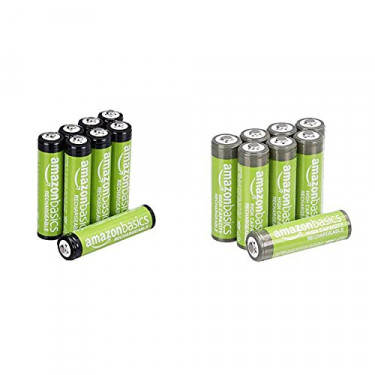 Amazon Basics 8-Pack AAA Rechargeable Batteries, 800 mAh, Pre-Charged & AA High-Capacity Ni-MH Rechargeable Batteries  2400 m