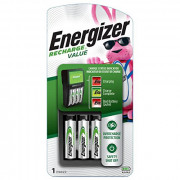Energizer Rechargeable AA and AAA Battery Charger with 4 Rechargeable AA Batteries, Recharge Value Battery Charger for Double