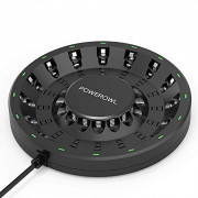 POWEROWL 16 Bay AA AAA Battery Charger  Updated, High Speed Charging  with Smart LED Light and Plug, for NIMH NICD Rechargeab