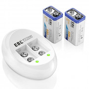 EBL 9V Li-ion Rechargeable Batteries  2PC  and Smart 9V Battery Charger