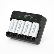 POWEROWL Rechargeable D Batteries with 4 Bay Battery Charger, USB Quick Charging, for AA AAA C D Ni-MH Ni-CD Rechargeable Bat