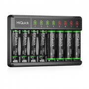 HiQuick 8 Bay Smart Battery Charger with AA & AAA Rechargeable Batteries- Fast Charging Household Battery Charger and AA 2800