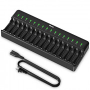 BONAI AA AAA Battery Charger 16 Bay for NiMH NiCD Rechargeable Batteries Independent Control with LED Light and Standard Amer