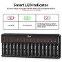 BONAI AA AAA Battery Charger 16 Bay for NiMH NiCD Rechargeable Batteries Independent Control with LED Light and Standard Amer