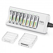 EBL Rechargeable Batteries with Charger, 1.2V NiMH AA Batteries 2800mAh 4Counts & AAA Batteries 1100mAh 4Counts with 8-Bay Sm
