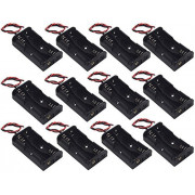 WAYLLSHINE? 12 Pcs/1 Dozen 2 x 1.5V AA Battery Holder Case Box Black Wire Leads