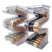Battery Ladder  TM  Clear AA & AAA Combo Battery Holder/Storage - Vertical Organizer Case That Holds 28 AAA & 20 AA Batteries