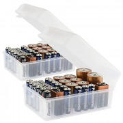 Set of 2, 37 Slot Multi Battery Storage Box, Battery Storage Case, Battery Holder, Stores: 15 AA Batteries, 12 AAA Batteries,