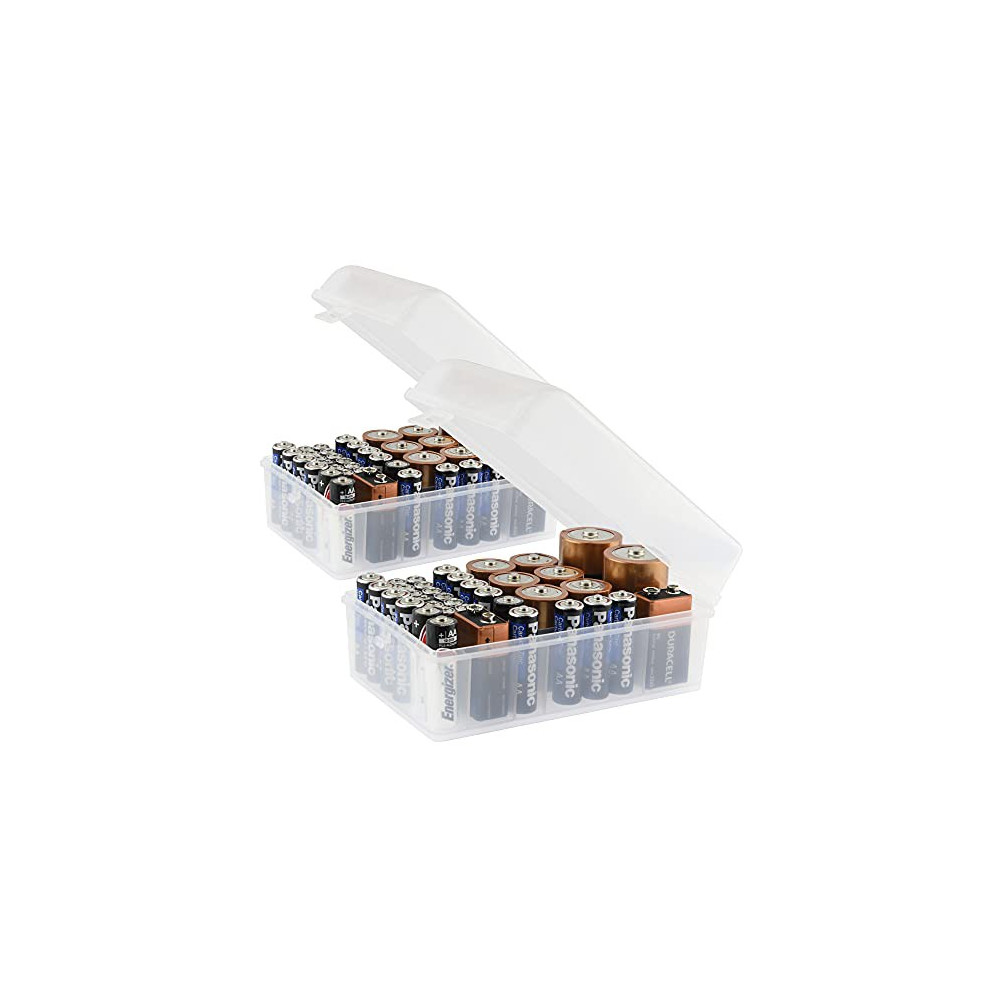 Set of 2, 37 Slot Multi Battery Storage Box, Battery Storage Case, Battery Holder, Stores: 15 AA Batteries, 12 AAA Batteries,