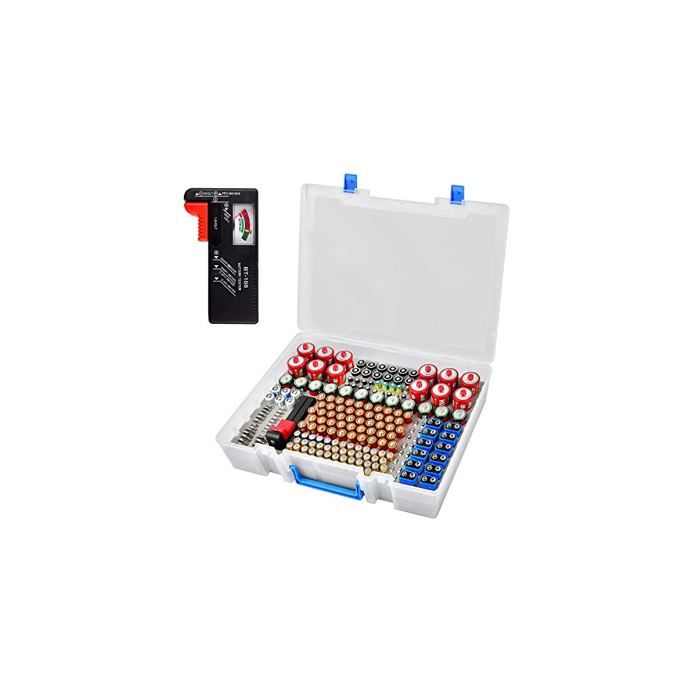 Battery Organizer Storage Holder- Batteries Case Containers Box with Tester Checker BT-168. Garage Organization Holds 225 Bat