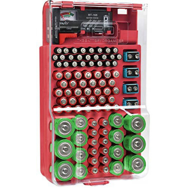 The Battery Organizer and Tester with Cover, Battery Storage Organizer and Case, Holds 93 Batteries of Various Sizes, Include