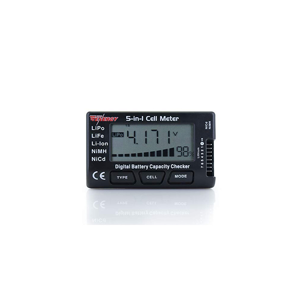 Tenergy 5-in-1 Battery Meter, Intelligent Cell Meter Digital Battery Checker Battery Balancer for LiPo / LiFePO4 / Li-ion / N