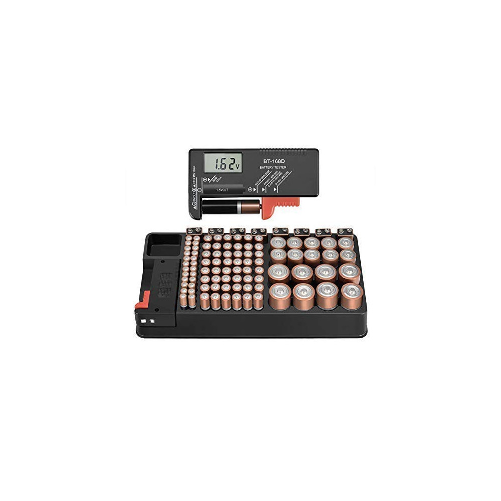 The Battery Storage Organizer Case and Battery Tester, Holds 110 Batteries Various Sizes for AAA, AA, 9V, C, D and Button Bat