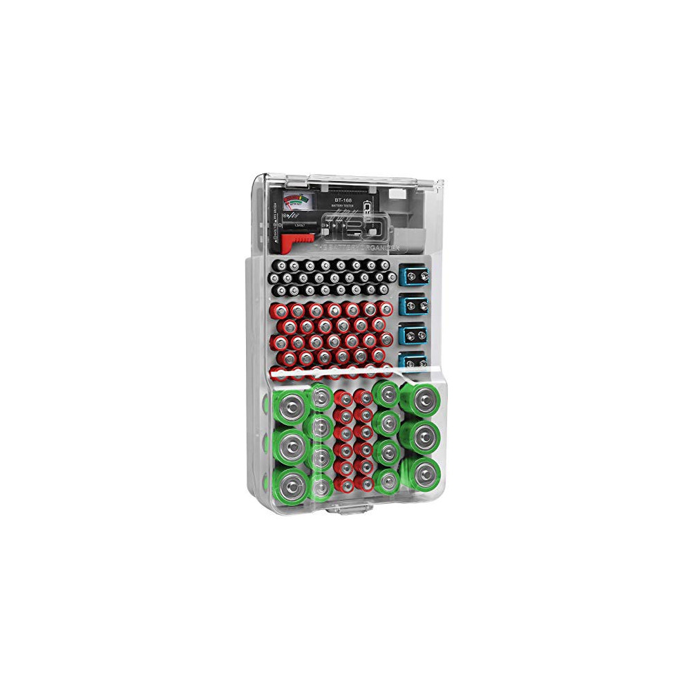 The Battery Organizer and Tester with Cover, Battery Storage Organizer and Case, Holds 93 Batteries of Various Sizes, Include