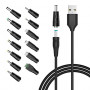 POWSEED 5V Universal DC Power Cable, USB to DC Charging Cord with 13pcs Adapter Plugs for Webcam Router, Power Bank, Toy, Rec