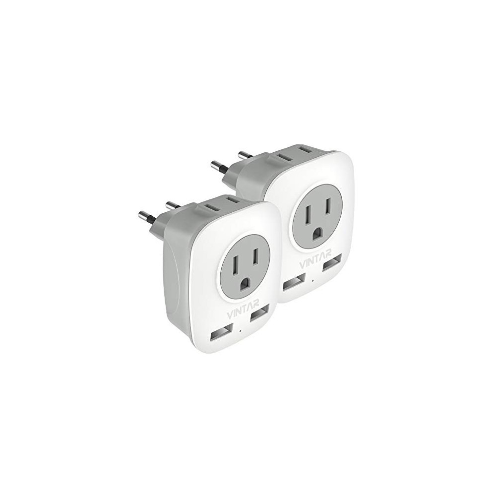 [2-Pack] European Travel Plug Adapter, VINTAR International Power Adaptor with 2 USB Ports,2 American Outlets- 4 in 1 Outlet 