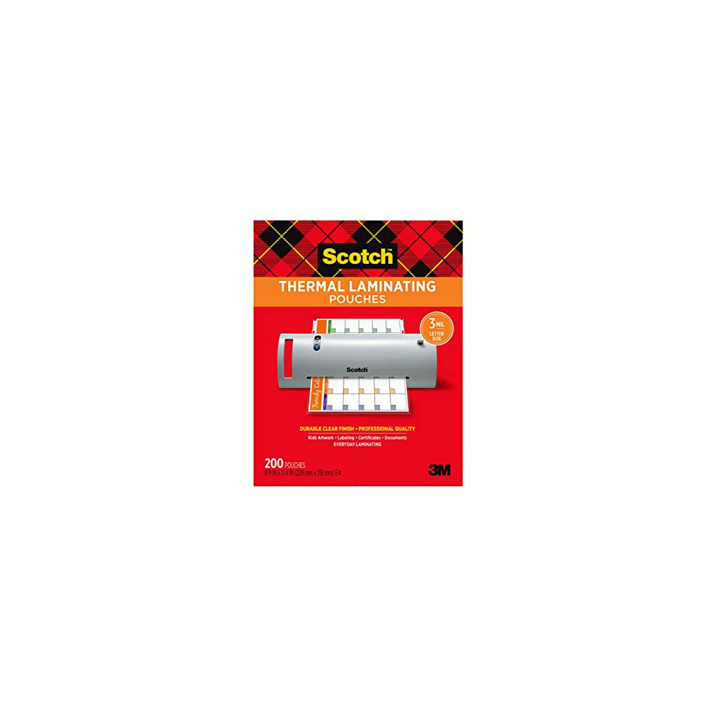 Scotch Thermal Laminating Pouches, 200- Count-Pack of 1, 8.9 x 11.4 Inches, Letter Size Sheets, Clear, 3-Mil  TP3854-200 