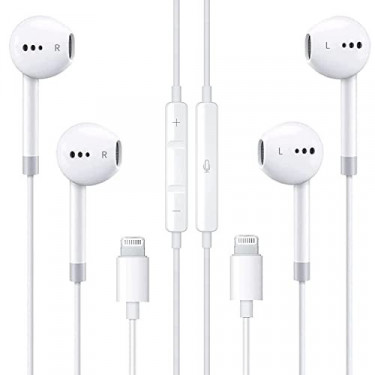 2 Pack Apple Earbuds Headphones Wired with Lightning Connector[Apple MFi Certified] iPhone Earphones Compatible with iPhone 1