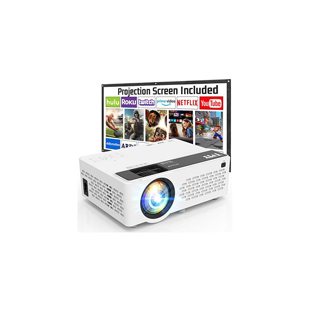 TMY Projector 7500 Lumens with 100" Projector Screen, 1080P Full HD Supported Portable Projector, Mini Movie Projector Compat