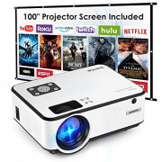 Mini Projector, SHIMOR C9 7500L HD Outdoor Movie Projector with 100 Inch Projector Screen, 1080P Supported Compatible with TV