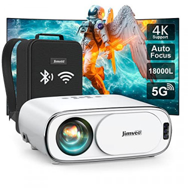 [Auto-Focus] Projector with 5G WiFi and Bluetooth:Jimveo 480 ANSI 18000L Native 1080P Outdoor Movie Projector 4k Support,Auto