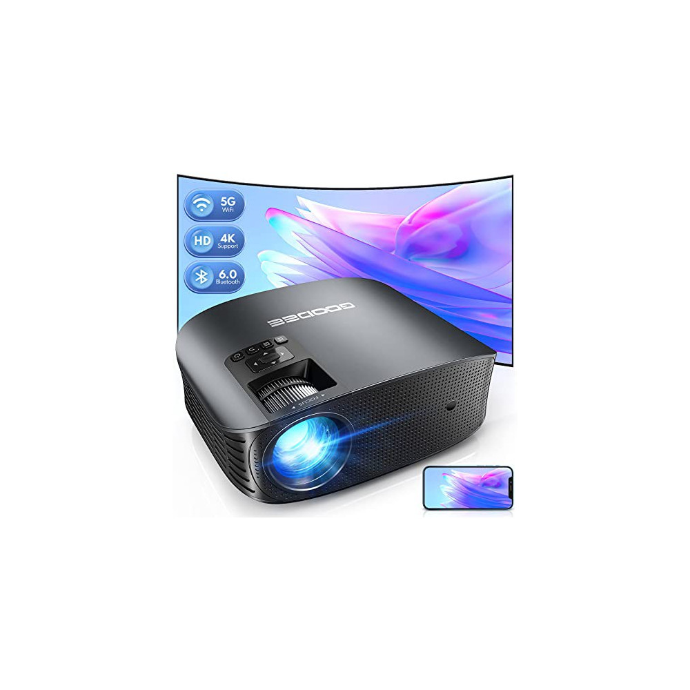 GooDee Projector 4K with WiFi and Bluetooth Supported, FHD 1080P Mini Projector for Outdoor Moives, 5G Video Projector for Ho