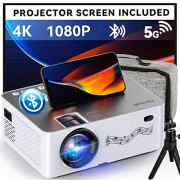 Projector with WiFi and Bluetooth , 5G WiFi, Native 1080P/12000L Video Projector with Screen, 4K Support Outdoor Projector, 3