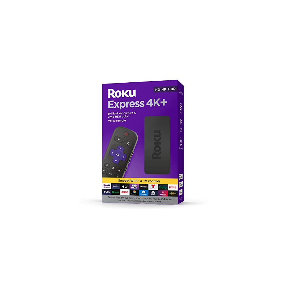 Roku Express 4K+ | Streaming Media Player HD/4K/HDR with Smooth Wireless Streaming and Roku Voice Remote with TV Controls, In