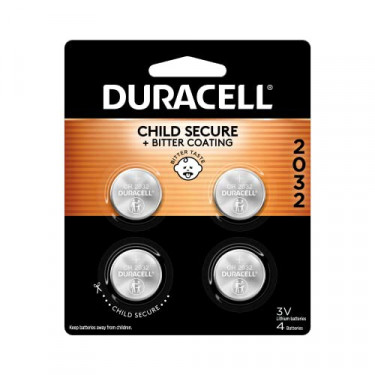 Duracell CR2032 3V Lithium Battery, Child Safety Features, 4 Count Pack, Lithium Coin Battery for Key Fob, Car Remote, Glucos