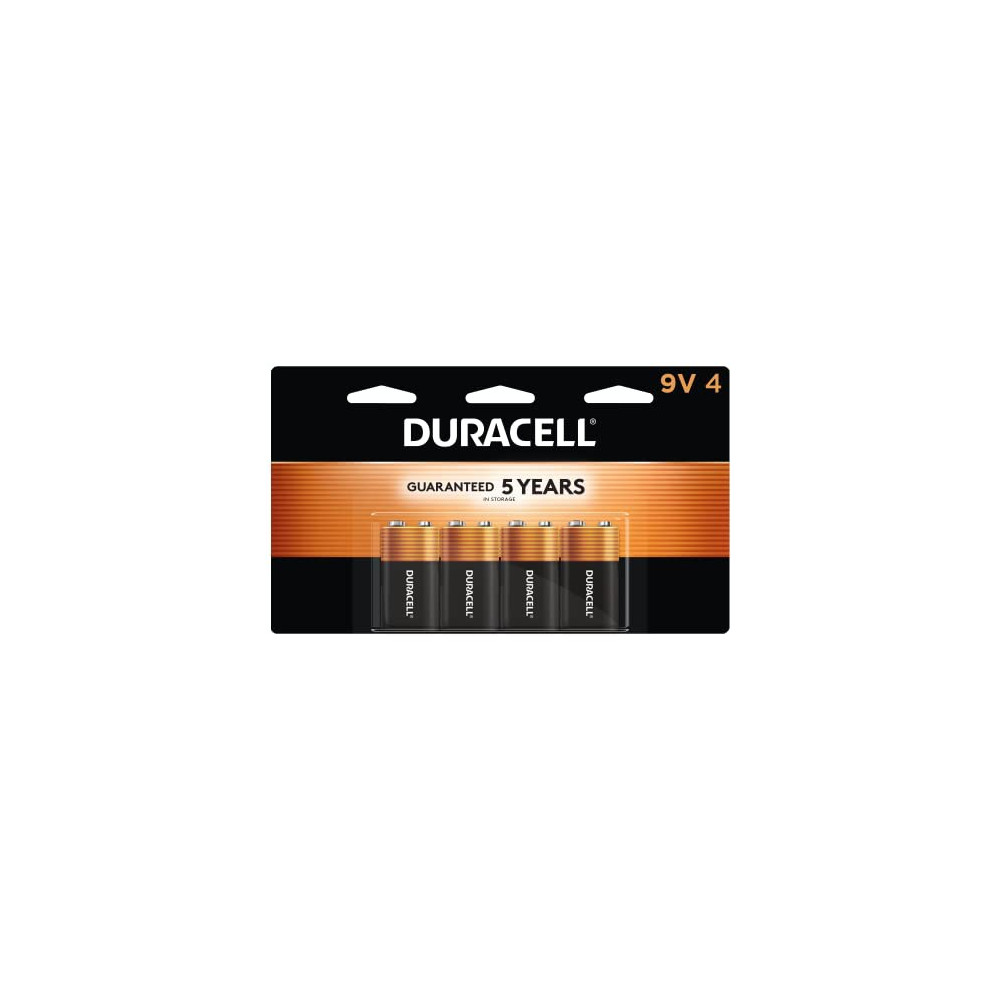 Duracell Coppertop 9V Battery, 4 Count Pack, 9-Volt Battery with Long-lasting Power, All-Purpose Alkaline 9V Battery for Hous