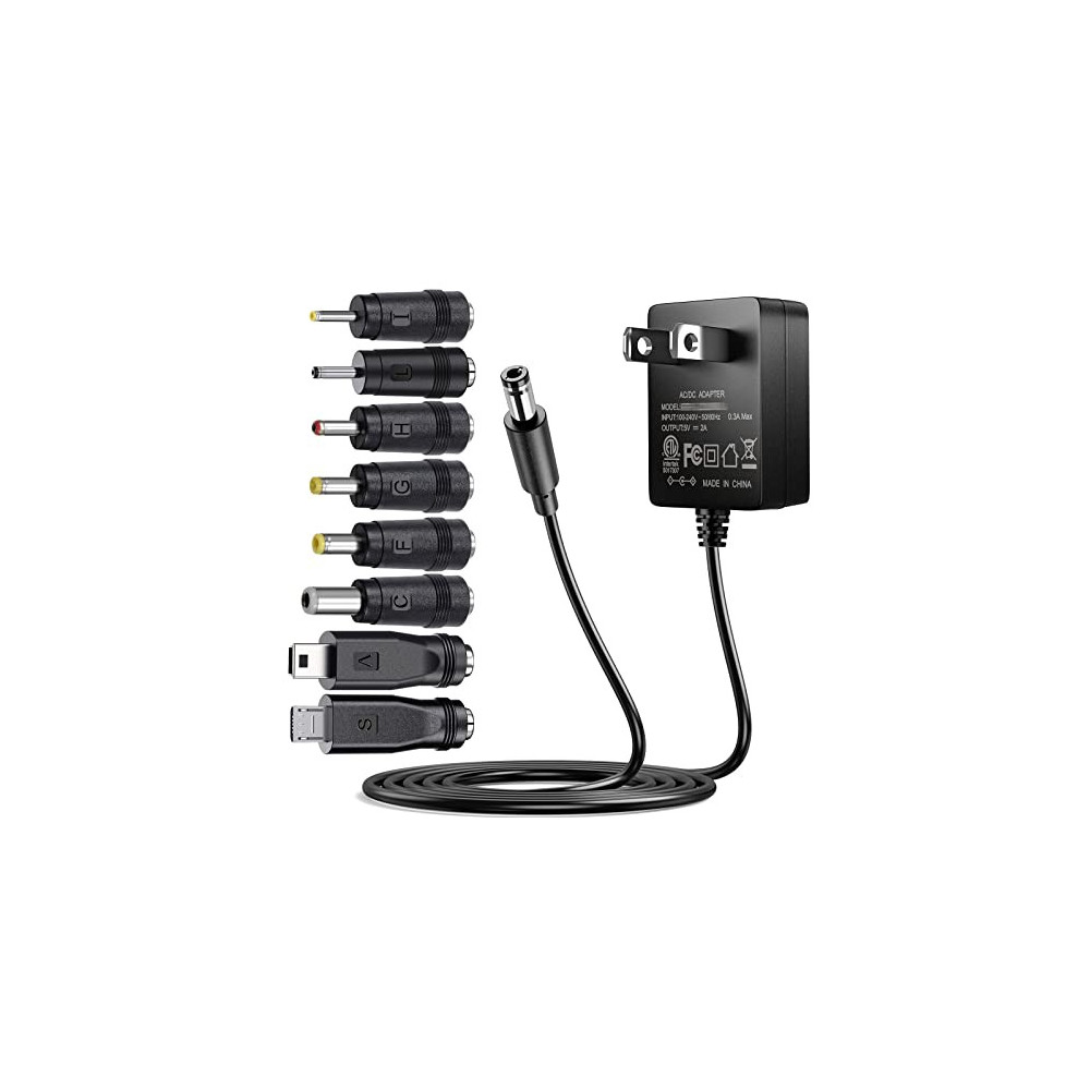 5V 2A AC Adapter, SoulBay 10Watt AC100-240V to DC 5Volt 2Amp Versatile Charger Power Adapter w/ 8 Tips, for USB Hub, TV Box, 