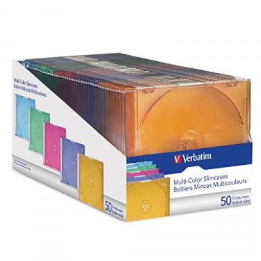 Verbatim CD/DVD Slim Jewel Cases  0.21 inches  - Assorted Colors - 50 pack