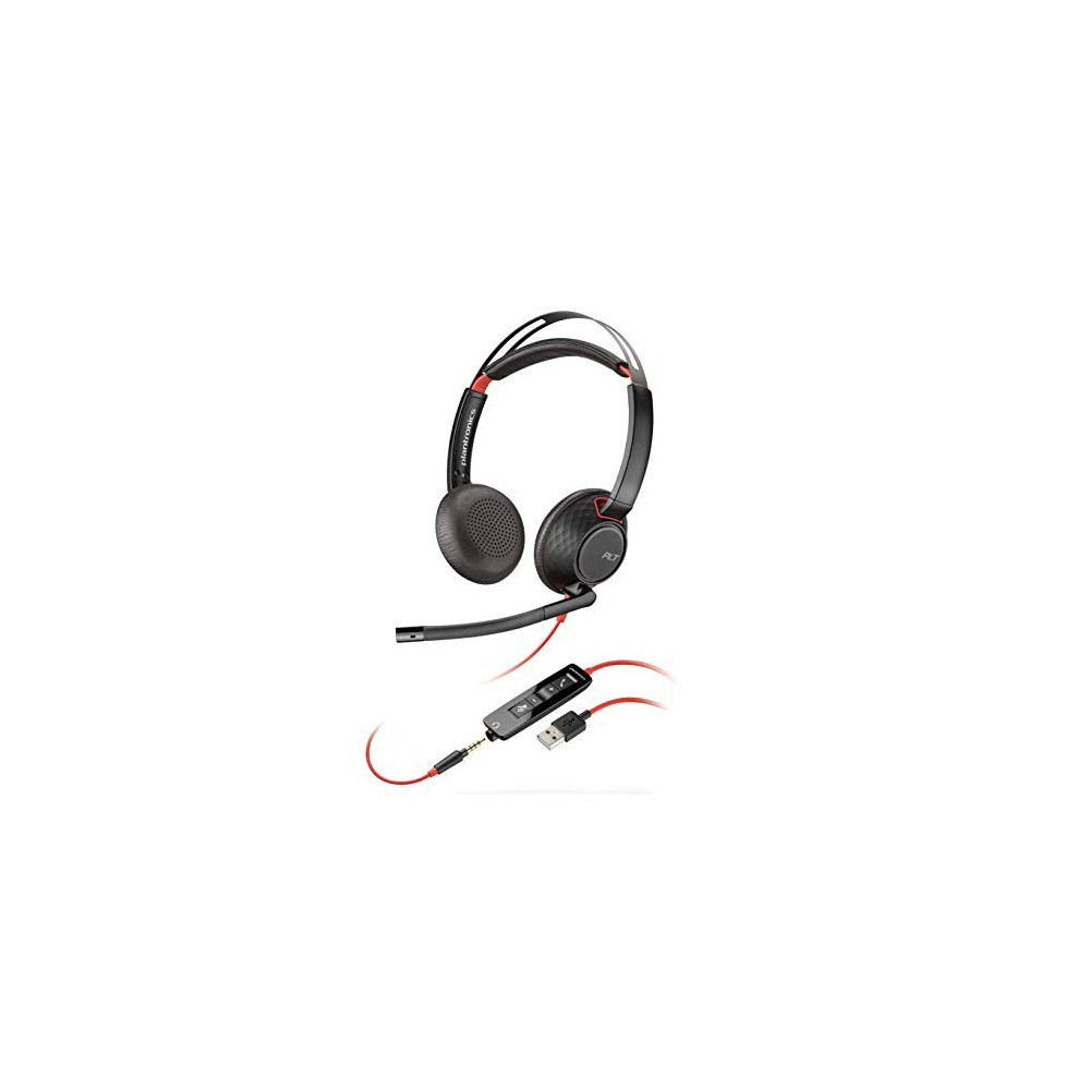 Plantronics - Blackwire C5220 - Wired, Dual-Ear  Stereo  Headset with Boom Mic - USB-A, 3.5 mm to connect to your PC, Mac, Ta
