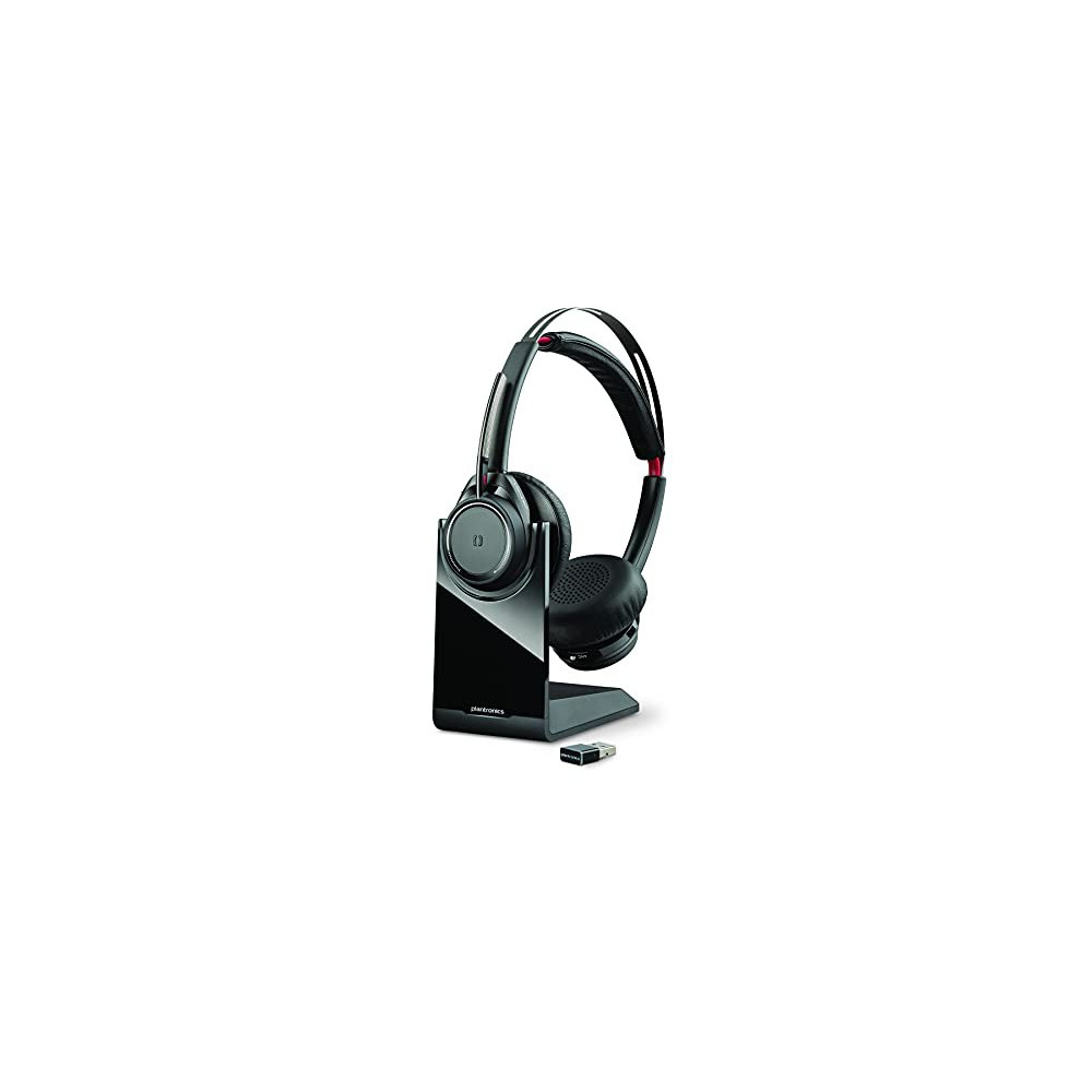 Poly - Voyager Focus UC with Charge Stand  Plantronics  - Bluetooth Dual-Ear  Stereo  Headset with Boom Mic - USB-A Compatibl