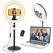 Aureday 10 Desktop Ring Light with Stand and Phone Holder, Video Conference Lighting with Remote for Makeup/YouTube/Tiktok/