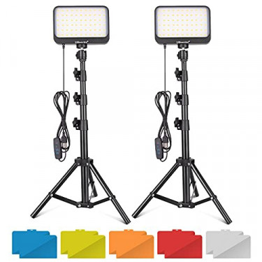 UBeesize LED Video Light Kit, 2Pcs Dimmable Continuous Portable Photography Lighting with Adjustable Tripod Stand & Color Fil