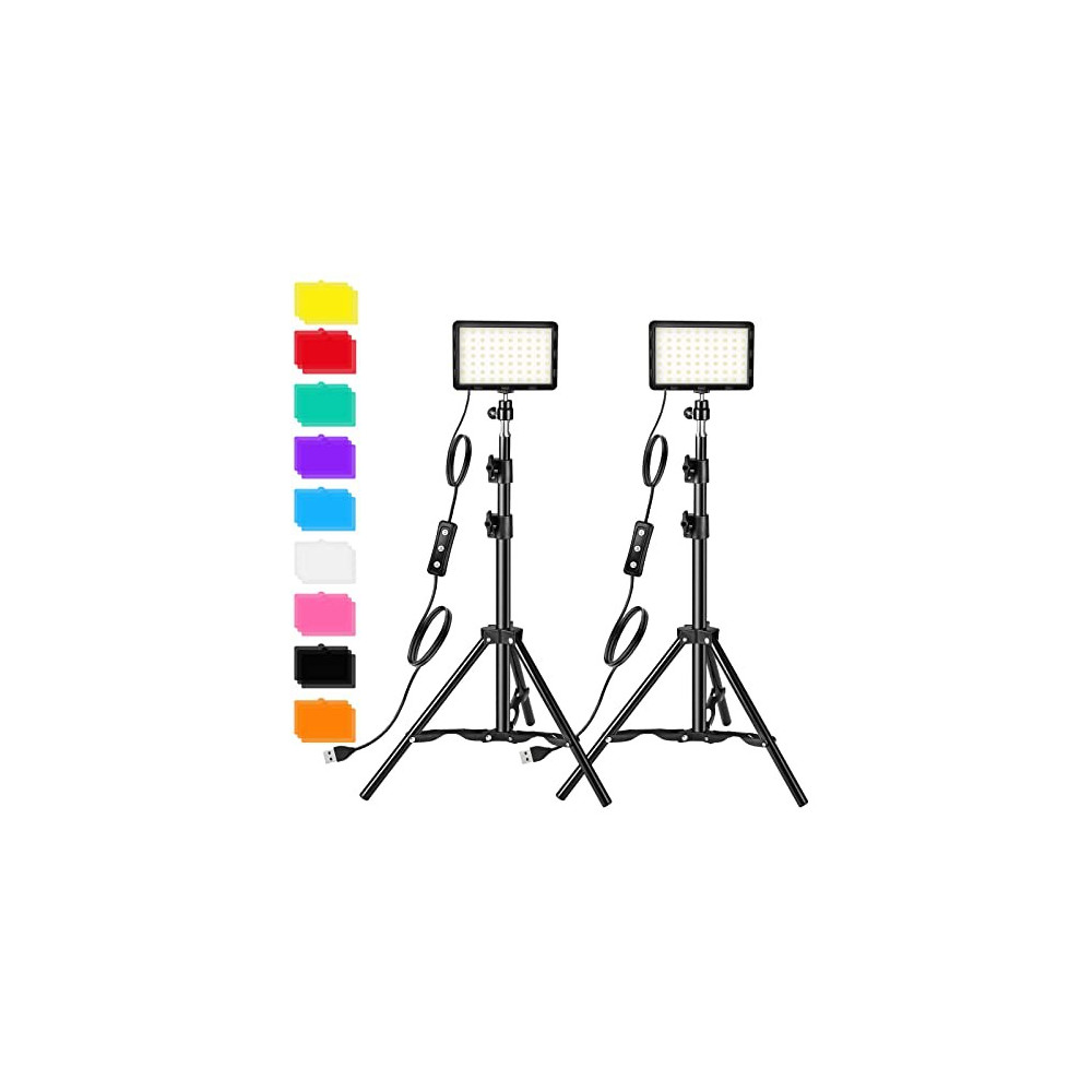 Photography Video Lighting Kit, LED Studio Streaming Lights W/70 Beads & Color Filter for Camera Photo Desktop Video Recordin