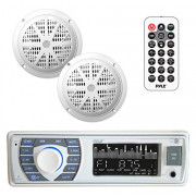 Marine Receiver & Speaker Kit - In-Dash LCD Digital Stereo Built-in Bluetooth & Microphone w/ AM FM Radio System 5.25’’ Water