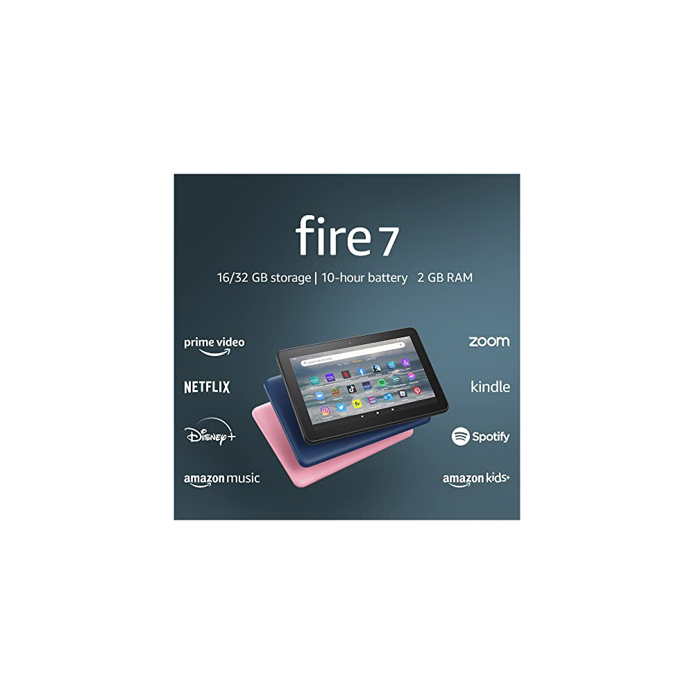 Amazon Fire 7 tablet, 7” display, 16 GB, 10 hours battery life, light and portable for entertainment at home or on-the-go,  2